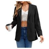 Cnkwei Womens Casual Blazers Open Front Long Sleeve Lapel Collar Office Work Jacket Black Size- XXL