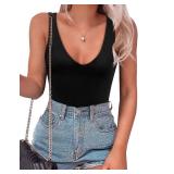 SAUNGKUAI Womens Bodysuit Sexy Plunge Deep V Neck Backless Sleeveless Tank Thong Body Suits Outfits for Going Out Black XL