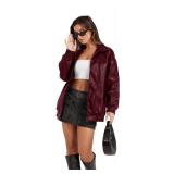 Sampeel Red Leather Jacket Women Faux Oversized Motorcycle Bomber Coats 2025 Fall Fashion Outfits Winter Clothes S