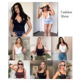 Popilush Bodysuits for Women Tummy Control Henley Going Out Shirts Tops Button Down Red Body Suit Sleeveless Thong Tank Top Size- M/L