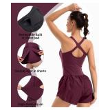 Wenlia Workout Onesie Romper Jumpsuits for Women Sleamless Athletic Gym Yoga Work Out Bodycon One Piece Jumpsuit Summer Activewear, Eggplant-purple Size- Small