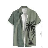 ROSE GAL Matchable Couple Hawaiian Coconut Tree Print Shirt (Men/Green/4X)