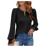 Blooming Jelly Womens Dressy Casual Blouses Work Trendy Shirts Long Sleeve Fall Outfits 2025 (X-Large, Black)