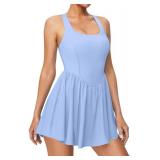 IUGA Tennis Dress with Built in Shorts and Bra Adjustable Straps Athletic Dress for Women Summer Golf Active Workout Dress Light Blue Size- XL