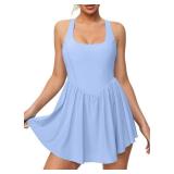 IUGA Tennis Dress with Built in Shorts and Bra Adjustable Straps Athletic Dress for Women Summer Golf Active Workout Dress Light Blue Size- XL