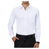 Alimens & Gentle Mens Dress Shirts 4-Way Stretch Long Sleeve Collared Casual Solid Wedding Dating Button Down Shirt White Size- Large