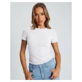 Trendy Queen Womens Basic T Shirts Summer Tops 2025 Crop Short Sleeve Slim Fit Tee Cute Gym Workout Clothes White 2XL