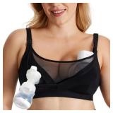 Momcozy Mesh Support Pumping Bra Hands Free Suitable for 36C-44G, HF018 Comfortable Plus Size Pumping and Nursing Bra in One Black