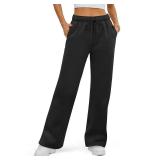 ATHMILE Womens 2025 Fall Fleece Lined Plus Size Sweatpants Baggy Open Bottom Lounge Heated Pants Athletic Joggers Black Size- Small