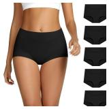 THANTH Boy Shorts Underwear for Women High Waisted Cotton Panties Full Coverage Boxer Briefs Underwear for Women 5 Pack Black M