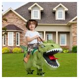 One Casa Inflatable Dinosaur Costume Riding T Rex Air Blow up Funny Fancy Dress Party Halloween Costume for Kids 4-6 Yrs