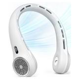 Hssio Neck Fan with 4000mAh Rechargeable Battery & LED Display, Portable Personal Cooler for Women/Men, 3-Speed Bladeless 360° Cooling Fans, Stylish Gift for Gym/Travel/Office, White