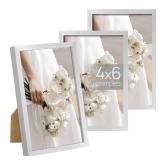 Upsimples 4x6 Picture Frame Set of 3, Made of High Definition Glass for 4 x 6, Wall and Tabletop Display Thin Border Photo Frames for Home Decor, Silver