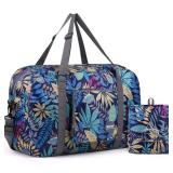 WANDF Foldable Travel Duffel Bag Luggage Sports Gym Water Resistant Nylon (D-Leaf A)