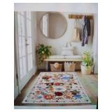 Floral Machine Washable Rug 3x5ft Pink Garden