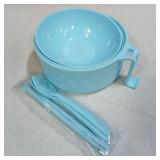 Microwave Ramen Bowl and Silverware Blue