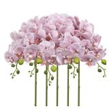 IPOPU Dusty Pink Flowes Glitter Artificial Orchids Flowers 5PCS Faux Orchid Stems Phalaenopsis Branches Floral Centerpieces for Tables Wedding Decorations for Reception (Dusty Pink)