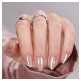 BTArtbox Press On Nails Almond - Soft Gel Fake Nail with Nail Glue, Reusable Opaque Short Stick On Nails in 16 Sizes Nail Kit for Gift Idea, Aurora Cat Eye