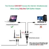Ethernet Splitter Adapter, 1 to 2 Port, Supports Cat5, Cat5e, Cat6, Cat7 Cables - 2 Pack