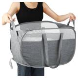 Collapsible Laundry Baskets, Tear Proof Pop Up Laundry Hamper with Dual Handles, Durable Foldable Laundry Basket, Easy to Carry Laundry Hamper for Home, Laundry Room, Bedroom, Dorm, Travel Grey, Open 