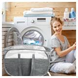 Collapsible Laundry Baskets, Tear Proof Pop Up Laundry Hamper with Dual Handles, Durable Foldable Laundry Basket, Easy to Carry Laundry Hamper for Home, Laundry Room, Bedroom, Dorm, Travel Grey, Open 