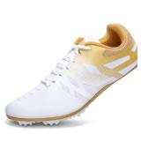 New Track and Field Shoes for Kids Boys Girls 8 Spikes 100-400 Meter Running Racing Shoes Professional Sprint Sport Sneakers White Gold size 2.5