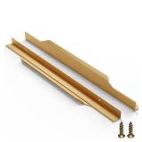 Precisluck 5 Pack 400mm(15.7 Inch) Gold Edge Finger Pull Drawer Door Cabinet Aluminum Alloy Long Concealed Furniture for Kitchen Bathroom