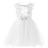 Lace Tulle Flower Girl Dress White Floral Applique Kids Summer Wedding Party Gown (Size 10, White)