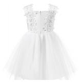 Lace Tulle Flower Girl Dress White Floral Applique Kids Summer Wedding Party Gown (Size 10, White)