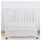 CaSaJa Mini Crib Skirt Pleated, Silk-Looking Soft Microfiber Baby Bed Skirt with Durable Platform for Mini and Portable Cribs 24" X 38", 12" Generous Drop Dust Ruffle, Machine Washable, White Color