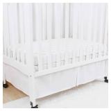 CaSaJa Mini Crib Skirt Pleated, Silk-Looking Soft Microfiber Baby Bed Skirt with Durable Platform for Mini and Portable Cribs 24" X 38", 12" Generous Drop Dust Ruffle, Machine Washable, White Color