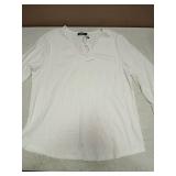 New White 3/4 Length Sleeve V-Neck Top XL