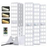 LED Closet Light with Charging Station, 6 Pcs 3 Color Temperatures 30LEDs Dimmer Rechargeable Motion Sensor Under Cabinet Lighting with Remote Control, Wireless Stick-on Night Light for Kitchen