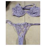 Lilosy Sexy Cute Underwire Push Up Strappy Heart Embroidered Mesh Sheer Lingerie Set for Women Bachelorette See Through Bra and Panty 2 Piece Light Purple X-Large