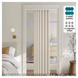 MIULEE Accordion Style Magnetic Folding Door Curtains for Doorways/Closet, Room Divider Pleated Cream Drapes with Hooks for Interior Living Room/Bedroom/Open Closet, Beige, W39 x L78 inches, 1 Panel