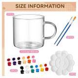 Soulchen 7 Pcs Paint Your Own Mug Kit DIY Mug Painting Kit Include 2 Paintable Mugs 2 Paintbrush 2 Acrylic Paints 12 Color and 1 Palette Tray Coffee Cup Decorating Set Craft Project(Clear,Glass)