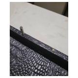 17\" x 12\" Wood Serving Tray with Gold Polished Metal Handles, Home Decorative Wooden Rectangle Ottoman Leather Decor Platter Bathroom Vanity Tray for All Occasions Alligator Black (broken handle)