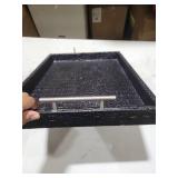 17\" x 12\" Wood Serving Tray with Gold Polished Metal Handles, Home Decorative Wooden Rectangle Ottoman Leather Decor Platter Bathroom Vanity Tray for All Occasions Alligator Black (broken handle)