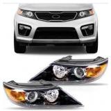 PartsFlow 2PCS Halogen Headlight Assembly Black Housing Clear Lens Headlamp Left And Right W/O Bulb For 2011 2012 2013 Kia Sorento 921021U200 921011U200