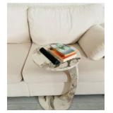 Faux Marble White C-Shaped Side Table - Space-Saving Round Design for Couch, Sofa & Bedside