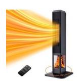 Space Heater for Indoor Use, 31\"\" Ceramic Heater with 3D Flame for Large Room,1500W Electric Heater with Thermostat, Tower Heater (no remote) powers on
