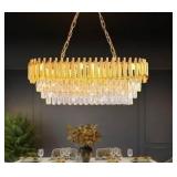 Modern Crystal Chandeliers for Dining Room 8-Light Gold Crystal Chandelier Living Room Oval Contemporary Ceiling Hanging Light Pendant Light Fixture for Kitchen Island Bar Restaurant L32