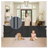 Reinforced 90 Inch Retractable Baby Gates Extra Wide Baby Gate with Reinforced Strips, 7.5ft Long Retractable Dog Gate for The House 33 Inch Tall Extra Long Pet Gates for Wide Openings, Black