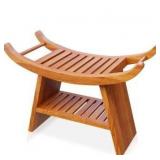 Teak Shower Bench with Curved Seat Heavy Duty Bath Stool, 350lbs Capacity, Non-Slip Feet, Ideal for Indoor and Outdoor Use