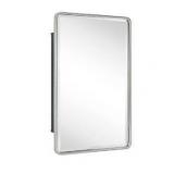 TEHOME Farmhouse Brushed Nickel Metal Framed Recessed Bathroom Medicine Cabinet with Mirror Rounded Rectangle Medicine Cabinet with Beveled Mirror 16x24