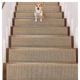 Seloom 9\" x36\" Stair Treads Non Slip Carpet for Wooden Steps Indoor, Peel and Stick Extra Wide Stair Tread Step Pads with Reusable Adhesive for Dogs Kids Elders, Machine Washable, 15 Pack, Beige
