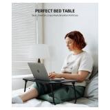 ZEAPTAC Laptop Bed Desk, Foldable Lap Table, Portable Study Table, Laptop Stand with Cup Holder & Tablet Slot & Lifting Handle for Working Writing Drawing & Eating - Dark Black