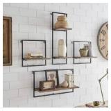 Danya B Framed Wall Art 4-Piece Modern Shelf Set - Metal Frame and MDF Shelves (Black/Brown Walnut)