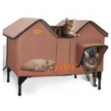 Heated Outdoor Cat House Weatherproof for Winter - Extra Large Heated Cat House for Outside, Elevated Bed, Escape Door, Fully Insulated Feral Cat Shelter for Multiple Cats Small Dogs, Easy Assembly
