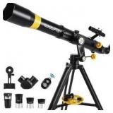 Telescope 90mm Aperture 900mm - High Precision Adjustment Vertisteel AZ Mount Base, Magnification 45-450x, Phone Adapter - Ideal for Astronomy Enthusiasts and Beginners (Black)